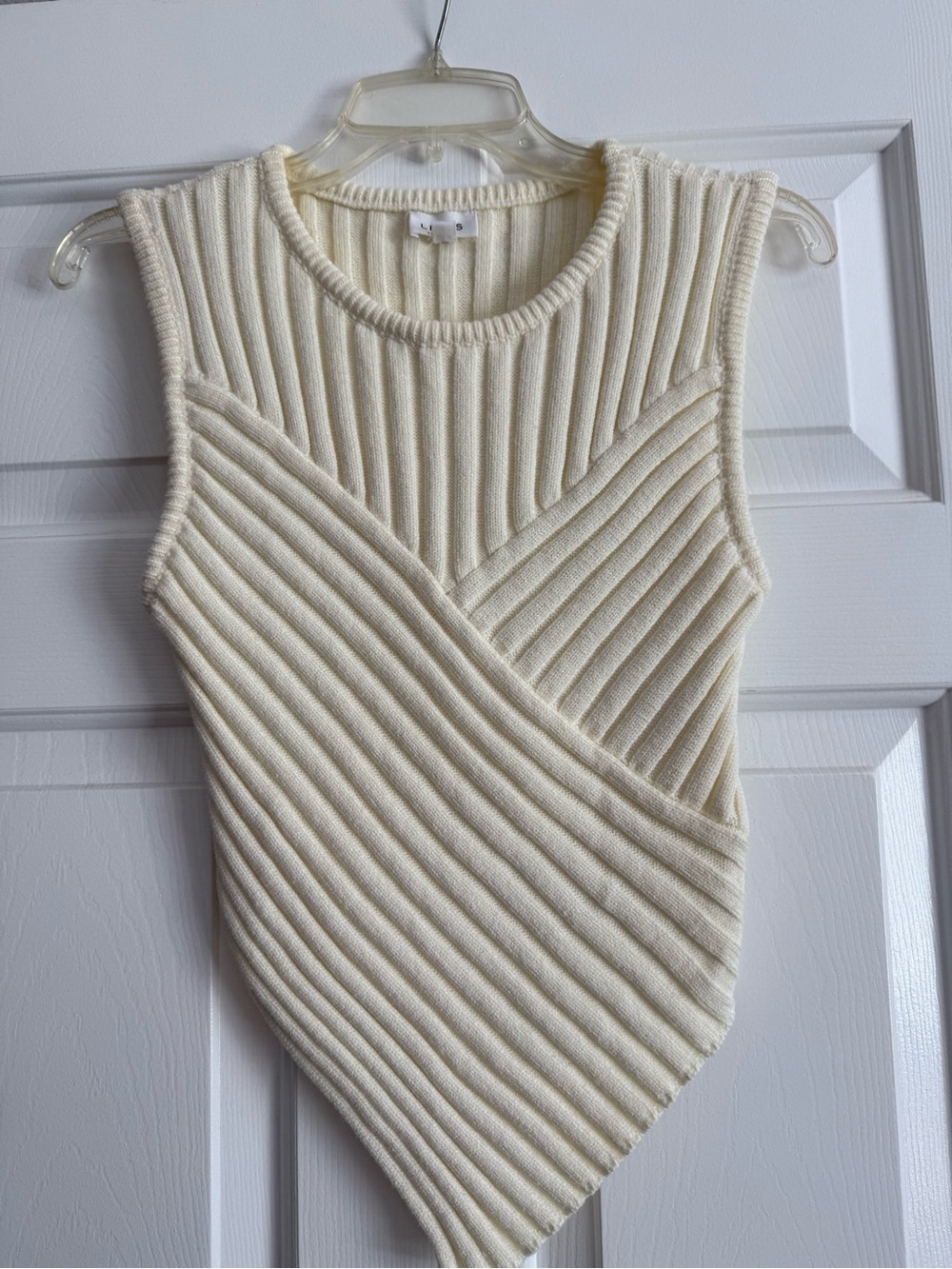 Le Lis Cream Ribbed Asymmetrical Knit Tank